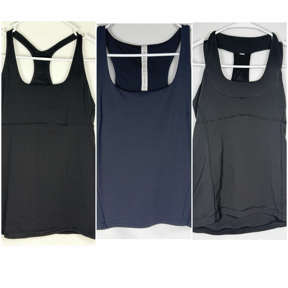 Lululemon Lot of 3 Womens Tank Tops Sz 6 8 10 Black Racerback Yoga Gym